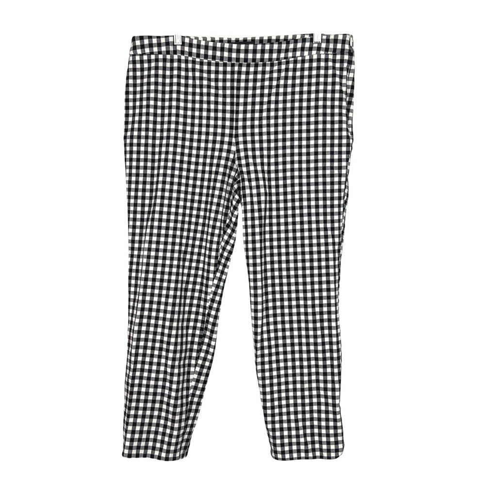 Talbots Chatham Ankle Pants Womens 16 Black White Gingham Side Zip Slim Stretch